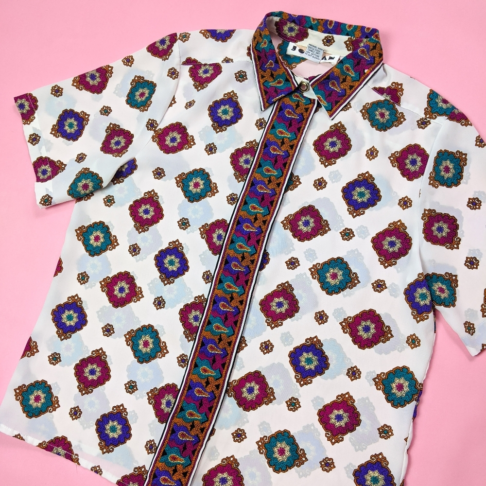 🚫SOLD🚫 VTG 80s/90s ornate printed blouse - Picture 2 of 8